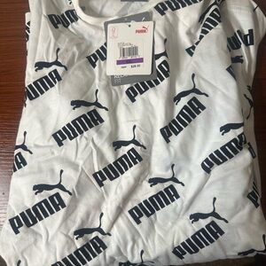 Puma White Kids Pajama Top with Black Repeating Logo